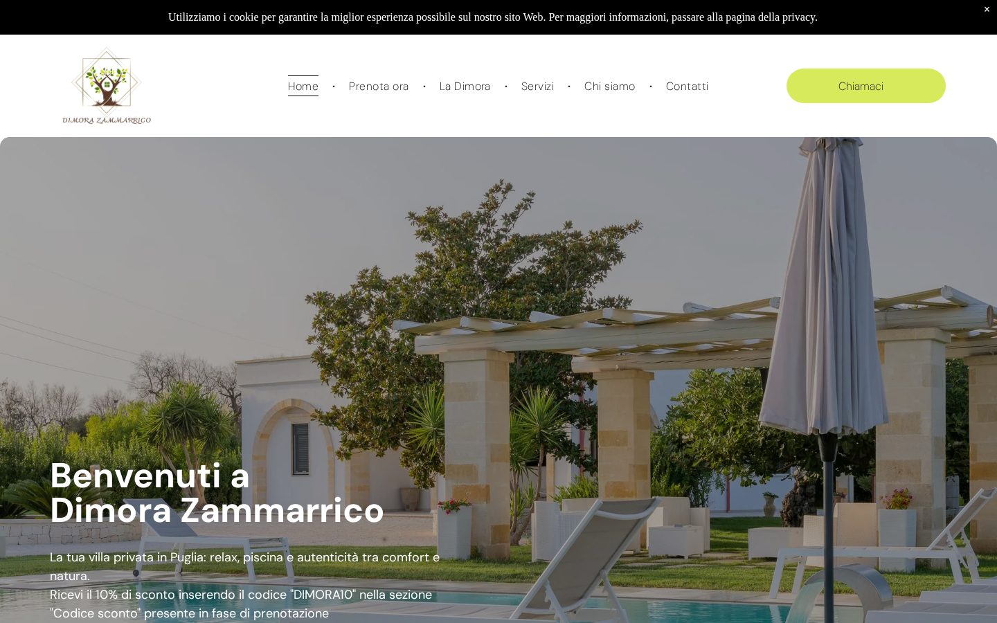 Schermata del sito web di Dimora Zammarrico, Villa privata in esclusiva a Francavilla Fontana, Puglia