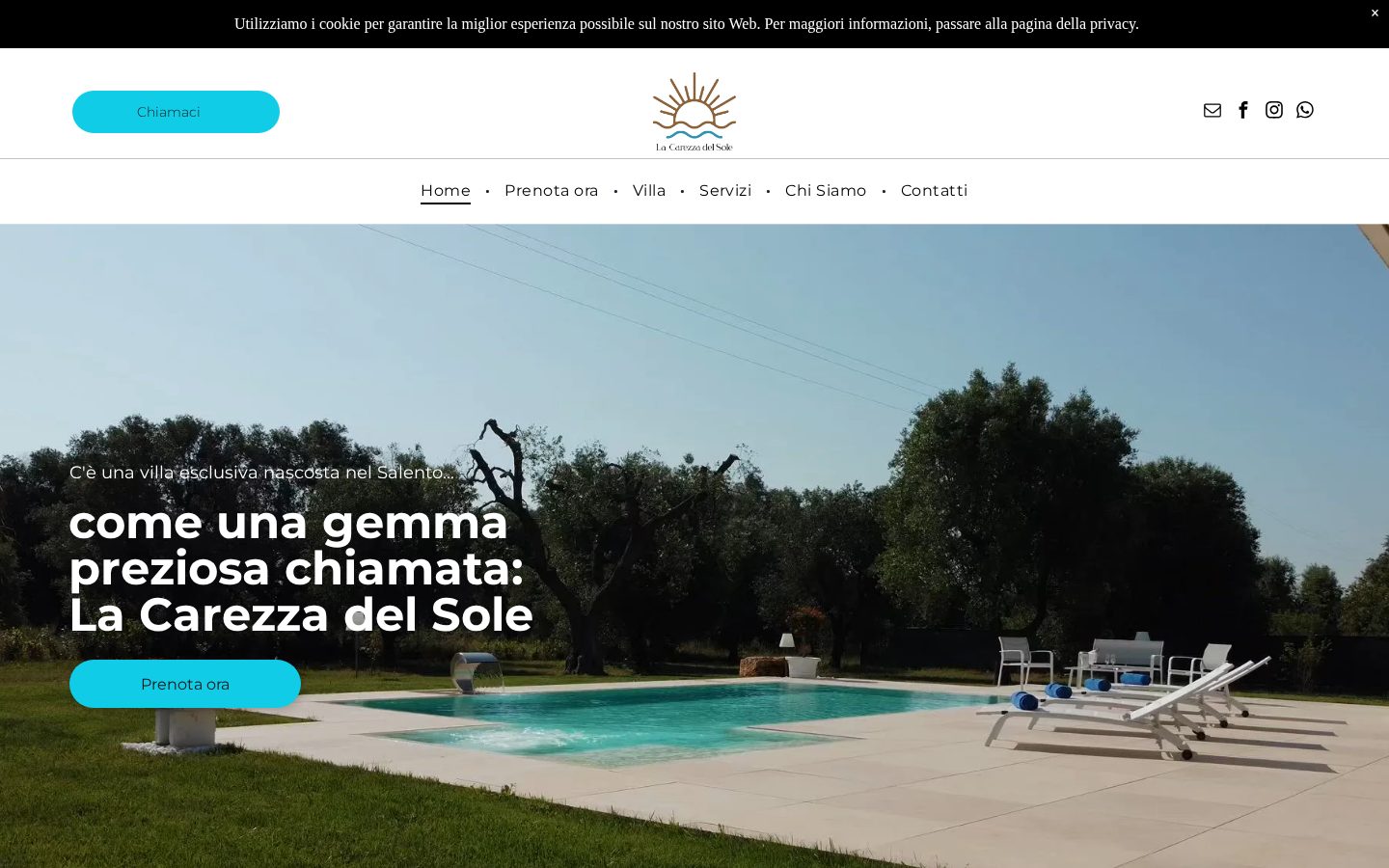 Schermata del sito web di La Carezza del Sole, Villa esclusiva a Salento, Puglia